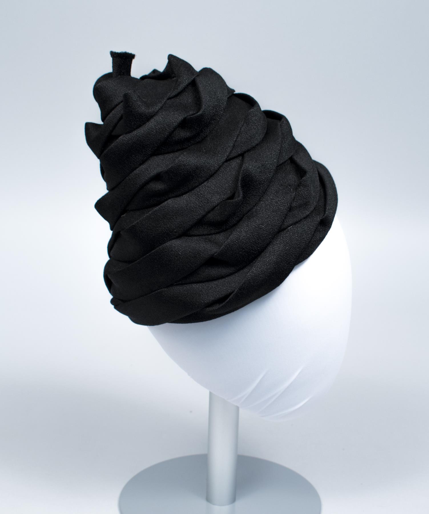 Image of Black wrapped hat, ca. 1955
